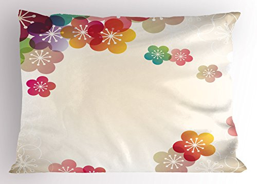 Ambesonne Floral Pillow Sham, Abstract Cartoon Like Contemporary Japanese Art Flowers Ombre Colored Image, Decorative Standard Size Printed Pillowcase, 26 X 20, Multicolor