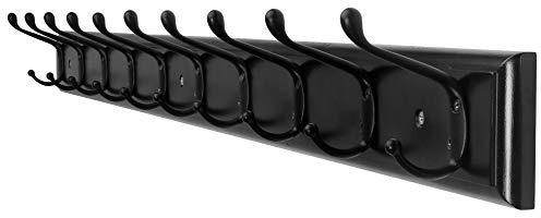 Dseap Garderobenleiste: 97cm lang schwerlas hakenleiste mit 10 doppelhaken, kleiderhaken wand, wandgarderobe, garderobenhaken für mantel hut handtuch handtasche, bambus,schwarz