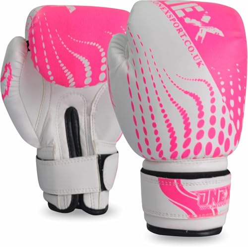 ONEX Boxing Gloves for Kids 6oz Training Punching Sparring Bag Fight Gloves Punch Bag Mitts Muay Thai Kickboxing MMA Martial Arts Workout Juniors Girls and Boys (Pink/White, 6oz)