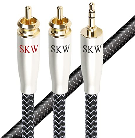 SKW Câble jack vers RCA de haute qualité, fils de cuivre et d'argent jack 3,5 mm vers 2RCA Y câble séparateur audio pour PC, tablette, MP3, amplificateur, haut-parleur -5M