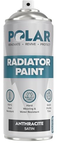 Polar Satin Anthracite Radiator Spray Paint - 400ml | Heat Resistant up to 100ºC | Quick Drying & No Primer needed | Exterior Surfaces of Radiators & Hot Water Tanks | Heat Resistant Radiator Paint