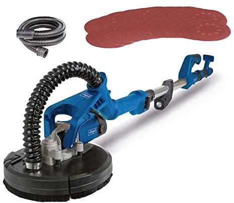 Scheppach Wand & Deckenschleifer DS920 + 24 tlg. Zubehör | Wandschleifer Tellerschleifer Trockenbau Langhalsschleifer | 710W, Ø 225mm, bis 90° neigbarer Schleifkopf | Absaugadapter, Schlauch & LED