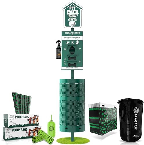 ALAGPRO NEW 2025 Dog Waste Station Outdoor With Hand Sanitizer Bottle, Commercial Pet Poop Station, Free 400 Roll, 200 Pull Waste Bags & 50 Can Liners for Backyard, Park & HOA's