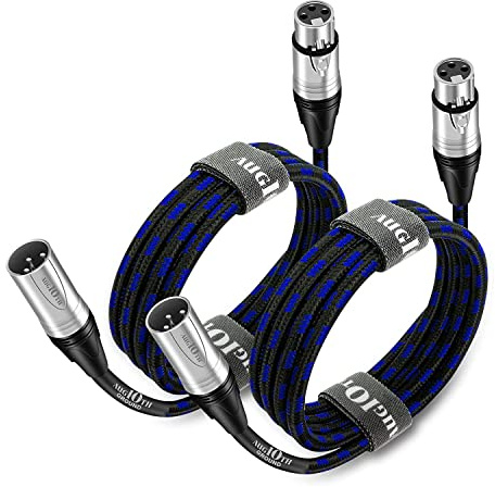 Augioth XLR to XLR Pro Mic Cable 4.5 meter 2-Pack Male to Female XLR Cable 3-pin Blue Balanced Shielded Microphone Cable for Amplifier Mixer,Speaker Systems,Recording Studio