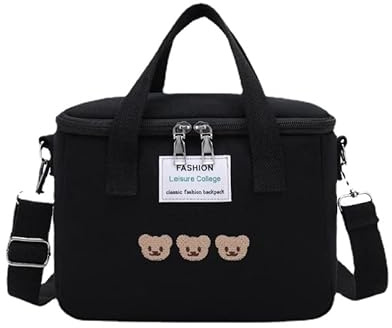 ANSAIR Kawaii Lunch Bag Cute Bears Lunch Box Réutilisable Thermique Cooler Lunch Tote Bag for la rentrée des Fournitures Scolaires (Color : Black)