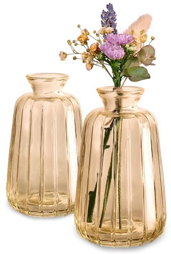 Praknu Kleine Glasvasen für Tischdeko - 12er Set - Vintage Stil - Runde Minivasen - Spülmaschinenfest - Perfekt für Hochzeit Tischdeko - Gold