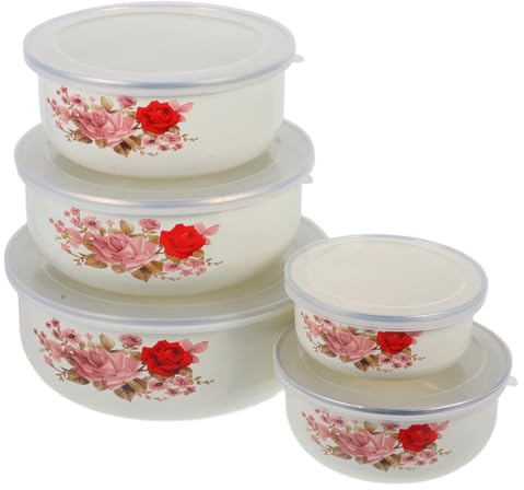 DOITOOL Enamel Bowl with Lid 4.8 Inch Food Storage Container for Salad Soup and Fruit Kitchen Prep Stackable Fresh Bowl for Refrigerator