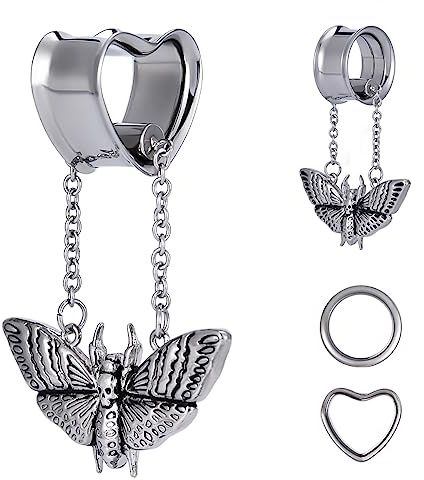 COOEAR Herz Messgeräte für Ohren, Herz Tunnel Doppel Flared Plugs, Katze Dangle Plugs Ohrringe.
