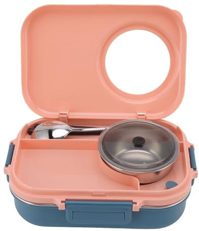 Thermal Lunch Box, Leak Proof Bento Lunch Box, 1100ml Double Layer 3 Grid Design Meal Prep Containers 304 Stainless Steel Bento Box with Chopsticks Spoon Soup Bowl(Pink)