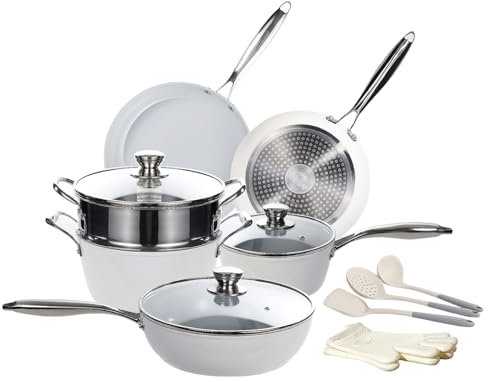 Juego de ollas y sartenes antiadherentes, juego de utensilios de cocina de 5 piezas con mango desmontable, olla antiadherente de cerámica de 5 piezas, sartén, juego de ollas de sopa, estufa universal