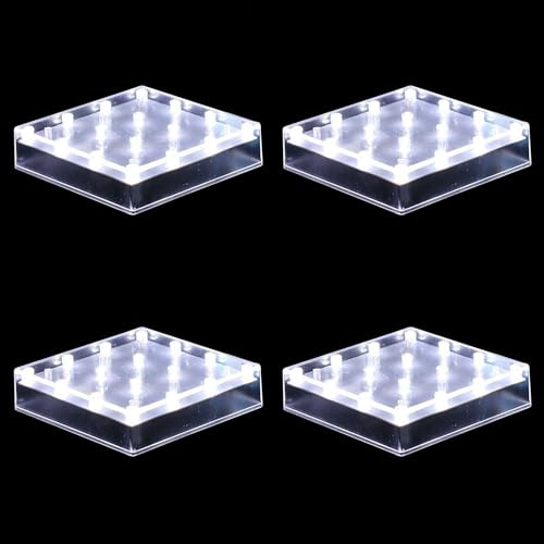 LARDUX Pack of 4 Led Light Base - 5 inch Square Lights Display Stand for Effiel Tower Vase Crystal Glass Art LED Pedestal Base - Charging USB or Battery Powered