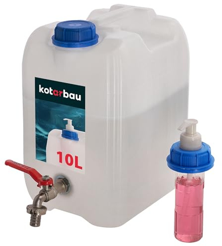 KOTARBAU Bidón de agua con grifo, depósito de agua de 10 l con dispensador de jabón, color blanco, depósito de agua con dispensador, bidón de agua potable, bidón de plástico, depósito de agua, camping