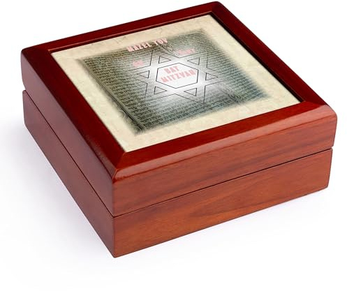 3dRose Mazel Tov for Bat Mitzvah On Ancient Paper n Torah Scrolls Jewelry Box 7 x 7 inch with 4 inch tile