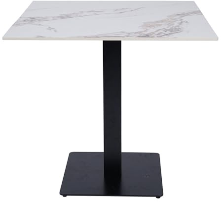 Liberoshopping Tavolo da bar, pub ristoranti quadrato 80x80 cm con piano per esterno in pietra sintetizzata base nera H75 (Marmo Bianco/Oro)
