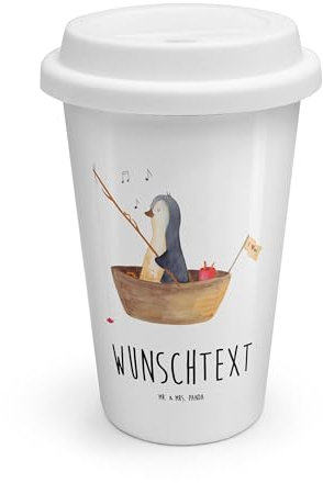 Mr. & Mrs. Panda Personalisierter To Go Becher Pinguin Angelboot - Personalisierte Geschenke, Für Kinder Mit Namen, Angeln, Lebenslust, Leben