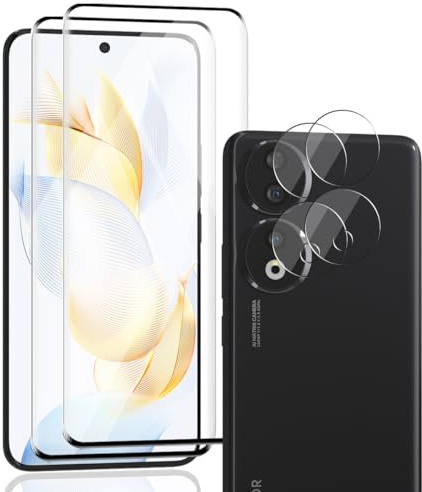 Zerrshoo Vetro Temperato per Honor 90, Pellicola Protettiva 2 Pièces et Pellicola Fotocamera 2 Pièces. Vetro Temperato Film Anti Graffio, Durezza 9H, HD Chiaro per Honor 90