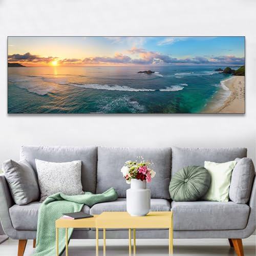 Cuadros en lienzo, imágenes panorámicas modernas de montaña, paisaje natural, grande, XXL, dormitorio, salón, decoración de pared, pared, puesta de sol, mar, playa, sin marco (B, 40x120cm, Sin marco)