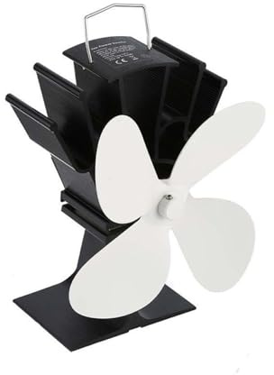 Kaminventilator Lüfter mit 4 Blätter, Wärmezirkulation Kaminofen Ventilator, Ohne Strom Ofenventilator für Holzofen Kaminofen (Weiß)