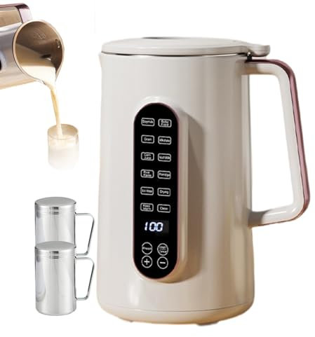 forplubossmmp Automatic Almond Milk Machine 1.5L Plant Milk Maker for Hot and Cold Drinks, Electric Tea Kettle with Touch Control for Afternoon Tea, Rice Paste, Porridge 800W, White (w/2 Cup)