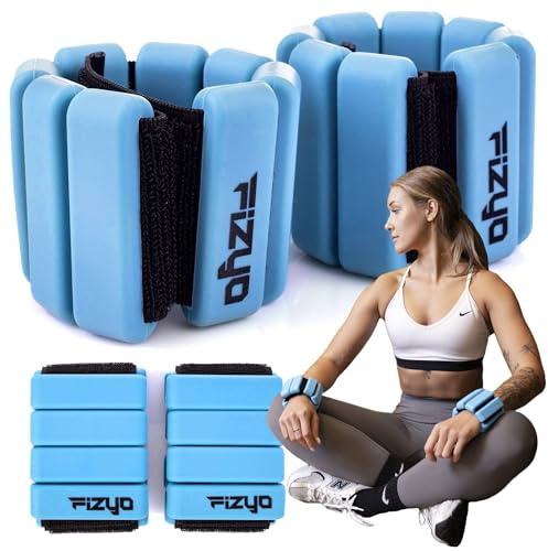 Fizyo Set Pesi per Caviglie e Polsi Regolabili in Silicone per Fitness, Corsa, Yoga, Pilates, Piscina e Riabilitazione per Donna, Uomo e Bambino – 2 x 225 g, Blu
