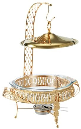 MagiDeal Buffet Chafing Dish Set Buffet Server with Hanging Lid Cover Gold Fashion Portable Catering Warmer Server for Kitchen Banquet, 2 L