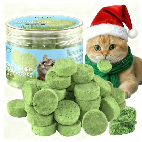 DYD Freeze-Dried Cat Treats with Cat Grass, Chicken & Egg – Natural Hairball Control Snacks for Digestion & Appetite Stimulation – Healthy Snack for Cats (50g)