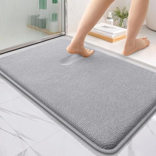 smiry Thick Memory Foam Bath Mat,60 x 90 cm,Extra Soft Absorbent Bathroom Mat,Non-Slip Quick Dry Bath Mats for Bathroom,Machine-Washable Bath Rug Foot Mat,Grey