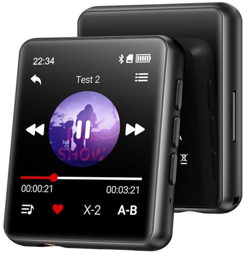 Lecteur MP3 Bluetooth, 128 Go Lecteur de Musique, Haut-Parleur Intégré et Radio FM, Mini écran Tactile de 1,8'' MP3 - Parfait pour Enfants et Les Sports (Noir)