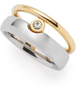 JEWELS BY LEONARDO Ring Claire • Band-Ring aus bicolorfarbenem Edelstahl • Zirkoniastein gehalten von einer goldenen- und silbernen Schiene • Gr. 20 (63) • Schmuck Geschenk für Frauen • 025398