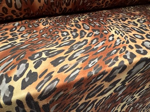 Tela de rizo francés para sudadera, por metro, estampado de remolinos de animales, marrón y miel