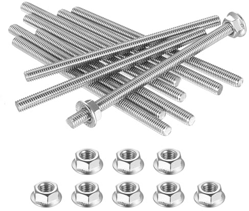 RunXinDa 10 Stück Gewindestab M6x100mm | Edelstahl A2, rostfrei und korrosionsbeständig, inklusive Flanschmuttern, perfekt für Möbelbau und Maschinenbau.