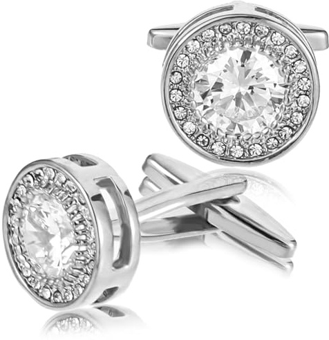 ElevateTech Cufflinks for Men Sliver Diamond Crystal Cuff Sparkle Diamond Sliver Ornate Cufflinks Mens Formal Wedding Business Cufflink Luxurious Gorgeous Cuff Links French Shirt Groom Husband Gifts
