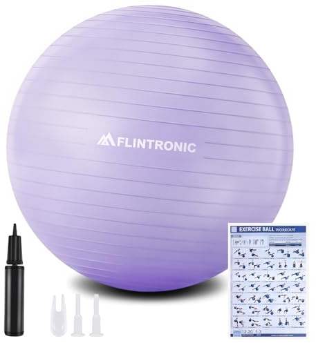 flintronic Gymnastikball, 55cm, Ultra-Dicker Anti-Explosions-Yoga-Ball mit aufblasbarer Fußpumpe, Anti-Rutsch-Sitzbal, Robuster Maximalbelastbarkeit Fitness-Ball für Yoga, Pilates, Lila