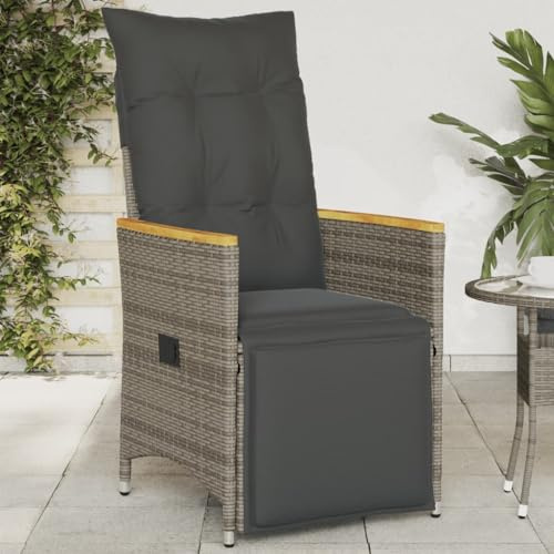 Mimdixy Terrassenstühle Gartenmöbel,Gartensessel Verstellbar mit Kissen Grau Poly Rattan
