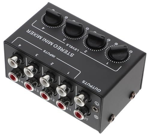 SECFOU Mezclador de Audio Portátil de 4 Canales Cx400, Mini Mezclador Estéreo Pasivo Controles Independientes, Carcasa Abs y Hierro, sin Necesidad de Fuente de Alimentación, para Dj