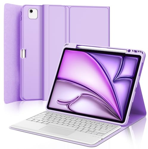 Teclado con Touchpad para iPad Air 13 Pulgadas M2/M3/M4 2024/2025/2026 | Funda con Español Ñ Teclado Magnético Desmontable Bluetooth con Trackpad para iPad Air 13 M2/M3/M4, Púrpura Claro
