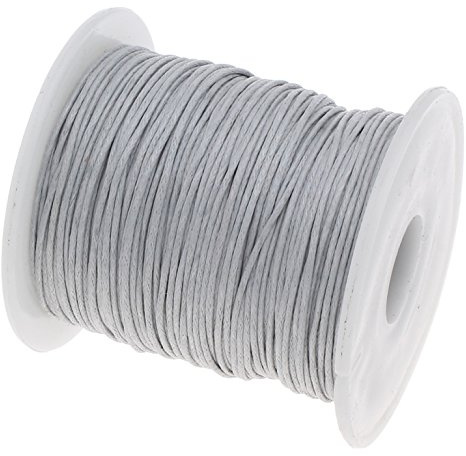Perlin Cordón de algodón encerado para joyas, hilos de cera, hilo de algodón, cuerda de cera, cuerda de perlas, color gris y plateado, 1 mm, 75 m
