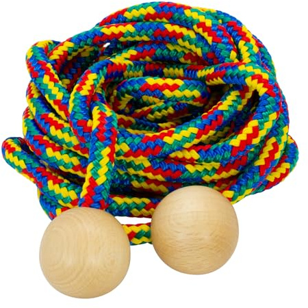 GICO Schwingseil mit Holzkugeln für Kinder, buntes Seil, 500 cm Holzgriff Springseil Schwungseil Hüpfseil Seilspringen -Qualität Made in Germany 3008