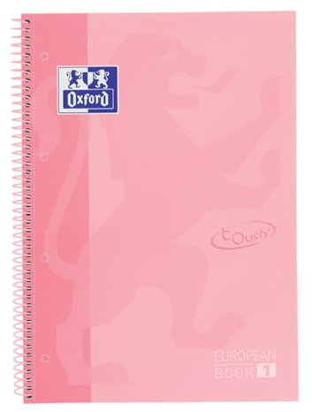 Oxford A4 European Book 1, kariert, 160 Seiten mit farbigen Rändern, Touch Hardcover, mit Whiteboard, pastell rosa