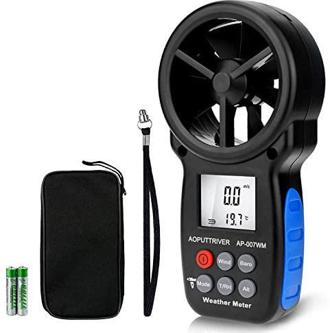 【6 IN 1】Digitaler Anemometer, handlicher Windmessgerät,Windmesser Kit with Tripod,Rücklicht Thermometerfür Windgeschwindigkeitsmesser Lufttemperatur(AP-007WM).