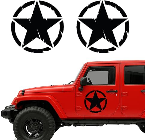 Autodomy Pack mit 2 Sticker Sterne | Militär Aufkleber Beständig gegen Regen und Sonne | Aufkleber für Auto 4x4 Offroad Geländewagen | Us Army Sticker (Schwarz, 15 cm)