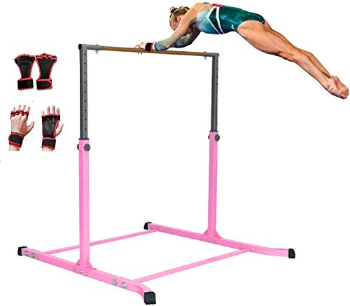 GymPros Kids Gymnastics Horizontal Kip Bar Junior Training Heavy Duty Jungle Gym Athletic Bar Adjustable Height 3 to 5 FT Expandable Tumble Playground