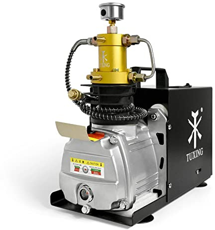 TUXING Pcp Air Compressor,4500Psi/30Mpa/300Bar Scuba Compressor,Manually Shutoff Electric Compressor with Water/Fan Dual Cooling System for Pcp Air Rifle, Scuba Tank Charging (TXES031)