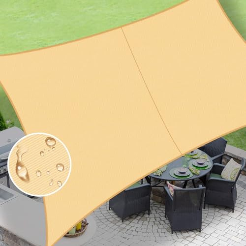 LOVE STORY Toldo Impermeable Triangular de 8 x 10 pies, Color Arena, Resistente a los Rayos UV, para Patio al Aire Libre, jardín, Patio Trasero (Hacemos tamaño Personalizado)