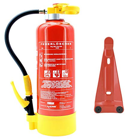6kg ABC Pulver Auflade Feuerlöscher 34A, 183B, C, EN3, inkl. Wandhalterung, Standfuß und ANDRIS® Prüfnachweis