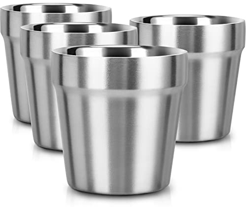 Beasea Lot de 4 mini gobelets en acier inoxydable de 177 ml, empilables en acier inoxydable 304, à double paroi, pour maison, restaurant, fête, camping
