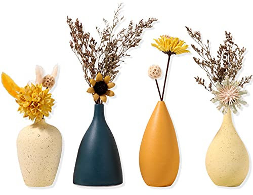 Sziqiqi Kleine Keramik Vasen Set Keramikvasen für Blumen Deko Vasen für Wohnzimmer Mini Handgefertigte Vasen für Tischdekoration Moderne Vase mit Morandi Matte Farbe 4er Set