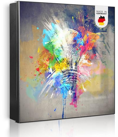 banjado Großer Schlüsselkasten Metall - Schlüsselbox 30x30cm beschreibbarer mit 32 Haken - Schlüsselkasten modern für Schlüsselaufbewahrung - Korpus Schwarz Scharnier Links - Motiv Idee
