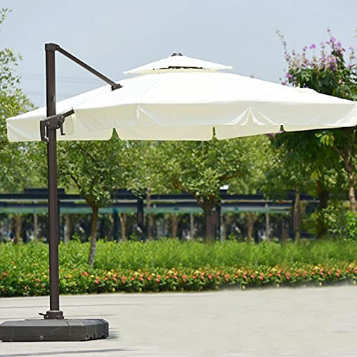 Sombrilla Patio para Exteriores, Parasol Excéntrico de Jardín, Mástil de Aluminio con Manivela, Parasol Resistente al Viento con Base de Inyección de Agua para de Terraza de Jardín,Piscina,Blanco,2.5M