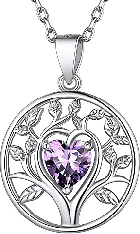 Suplight Collier Femme en Argent 925 Pendentif Arbre de Vie Lune et étoiles Pierre d'anniversaire Noeud Celtique avec Chaîne 40cm+5cm 12 Mois